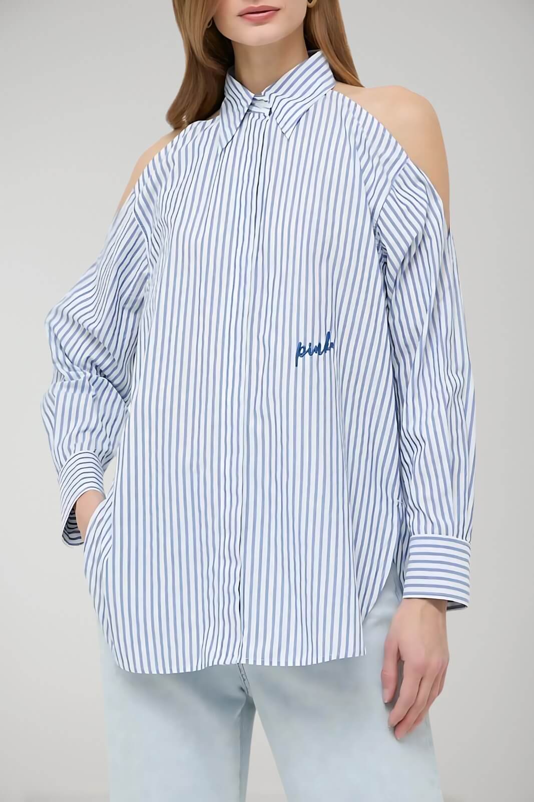 Pinko women's shirt with stripes and off-the-shoulders CANTERNO