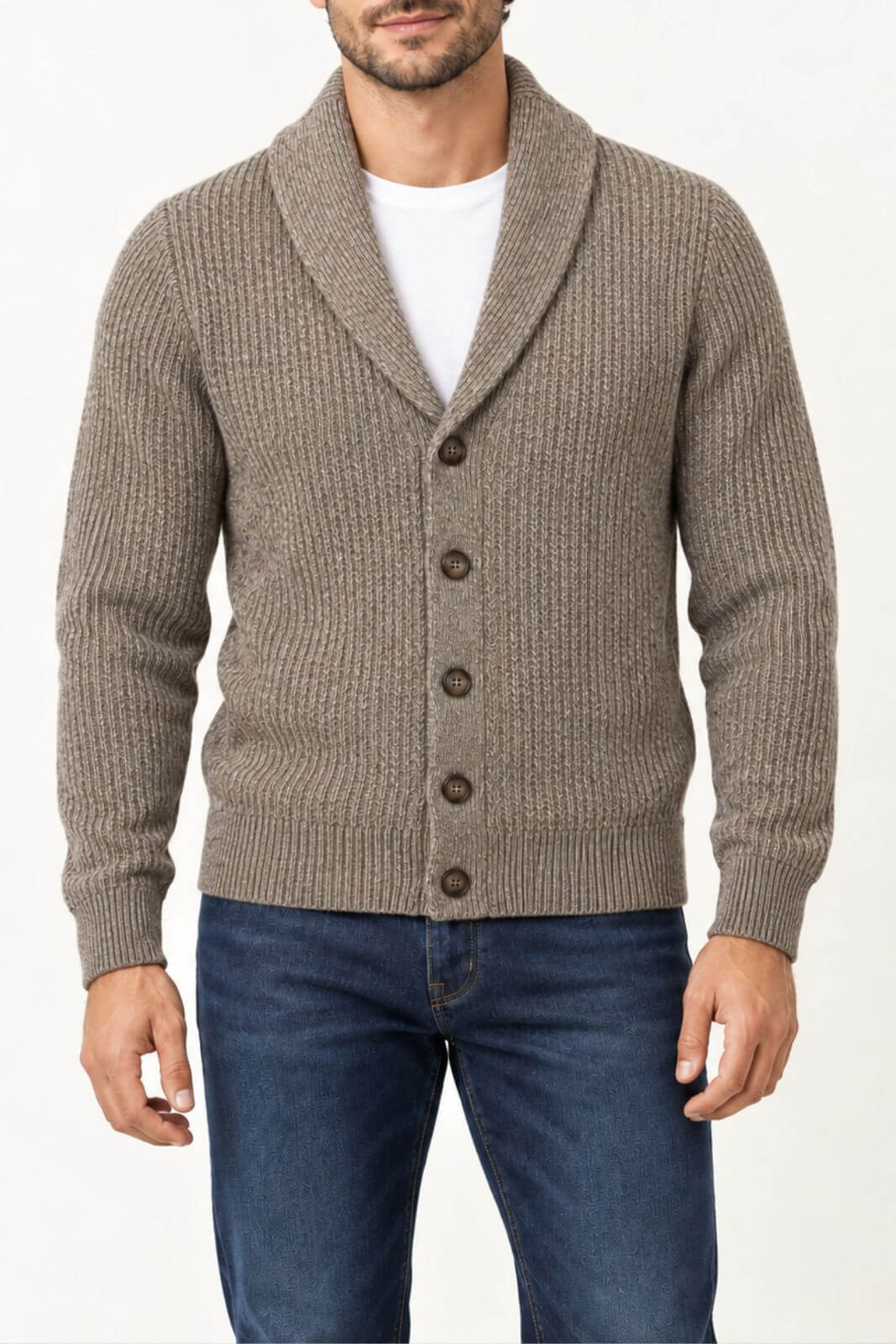 Brooksfield Cardigan Uomo in lana melange