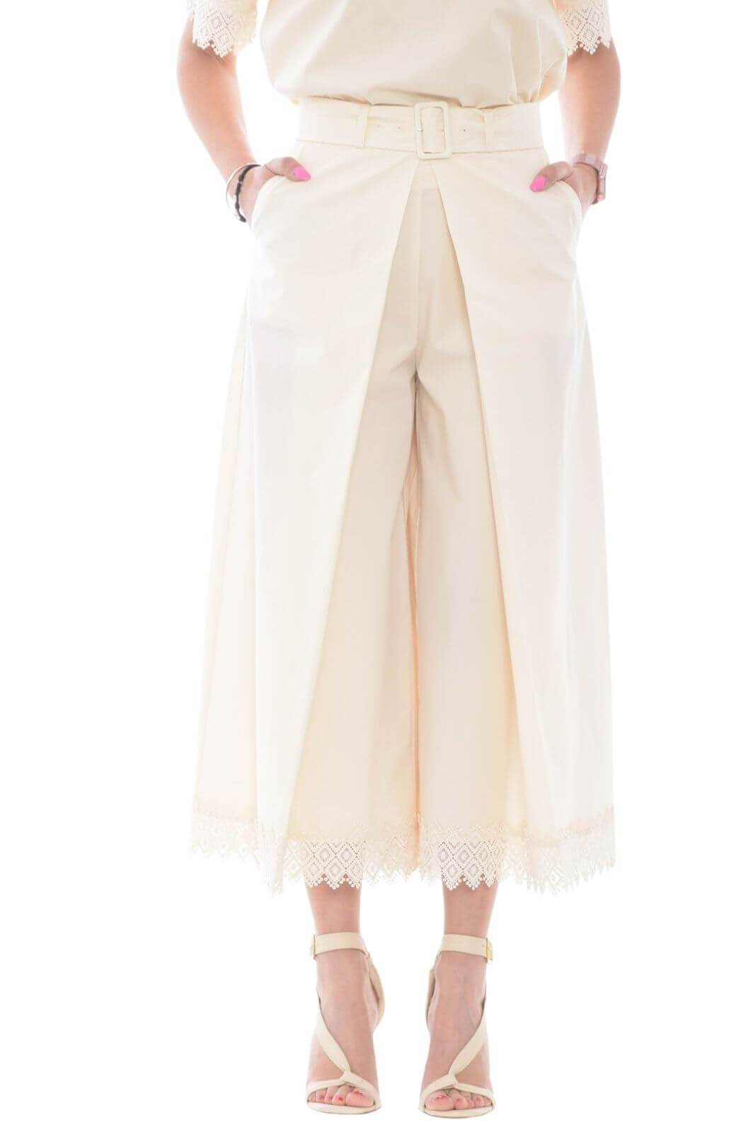 Twinset Milano women's crop trousers with lace