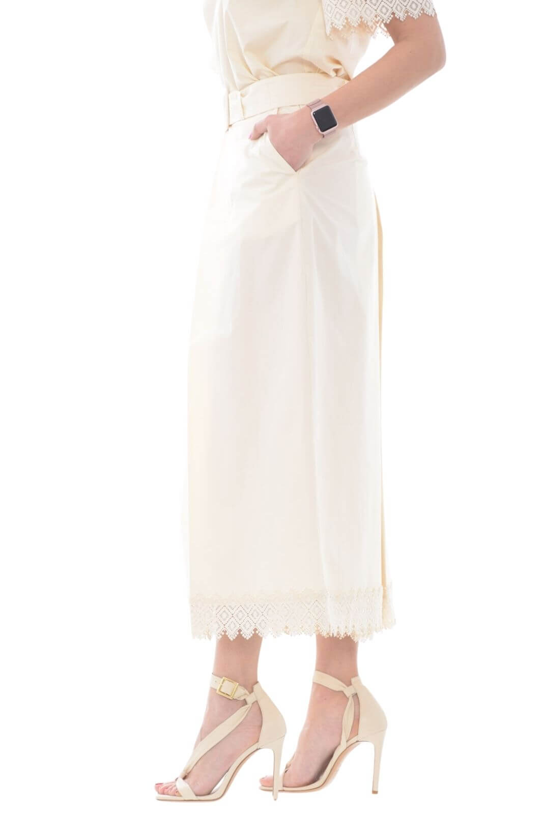 Twinset Milano women's crop trousers with lace