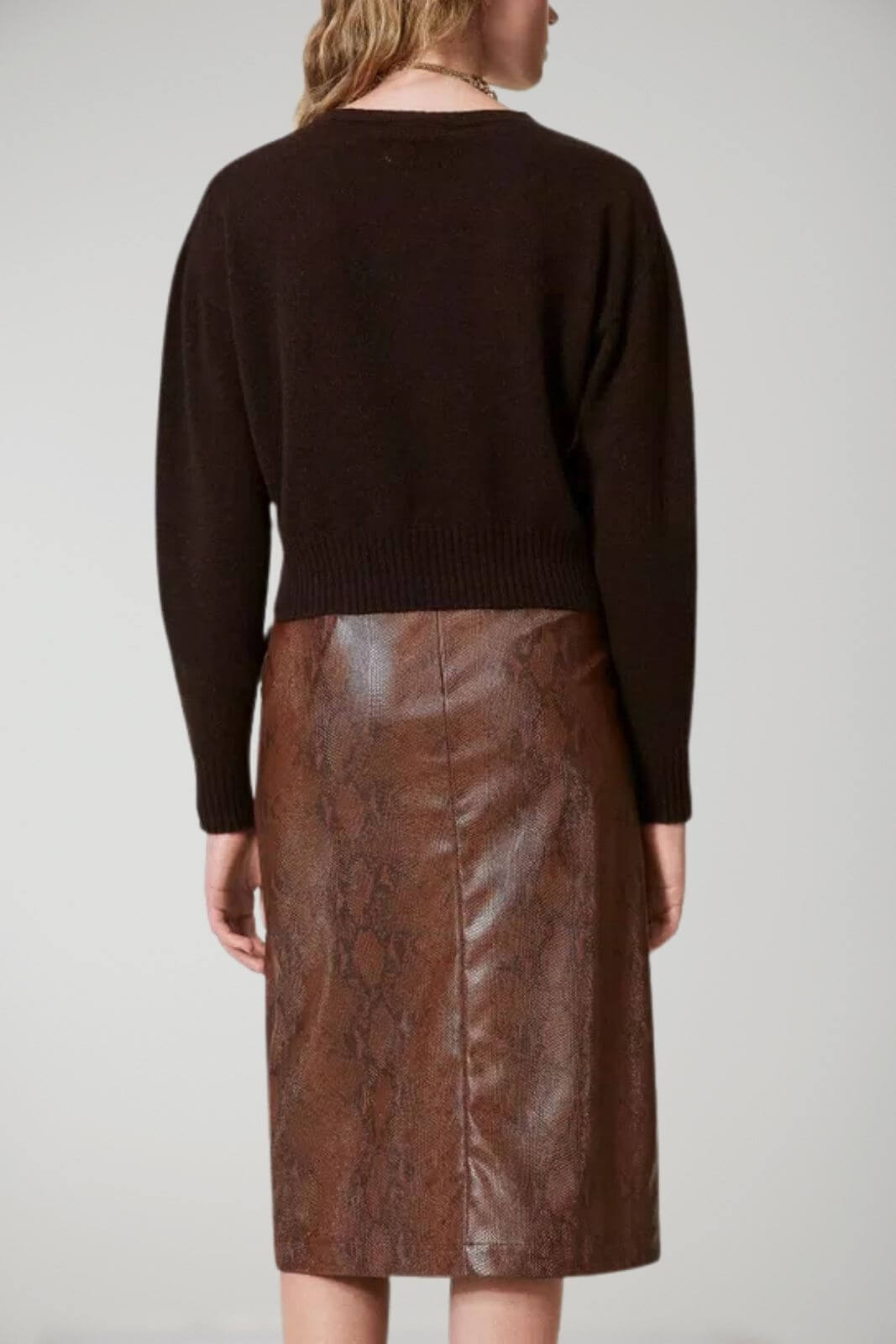 Twinset Milano women's longuette skirt with lizard-effect leather