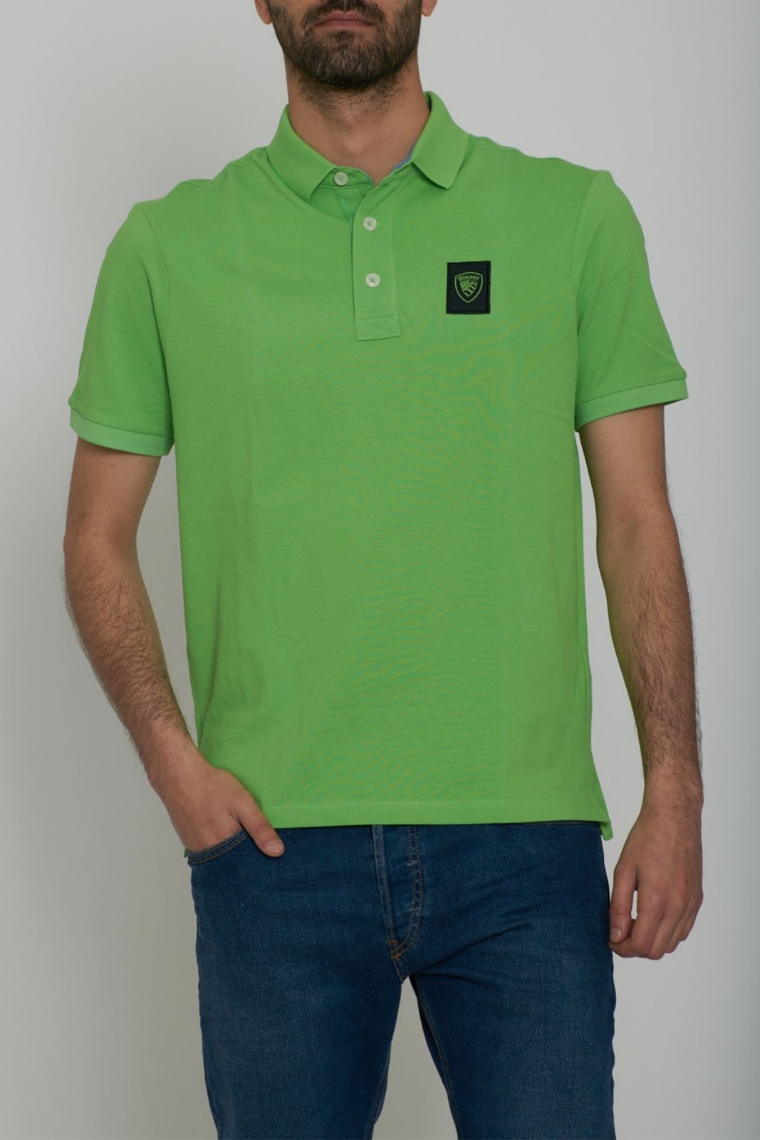 Blauer Polo Uomo in piquet con logopatch