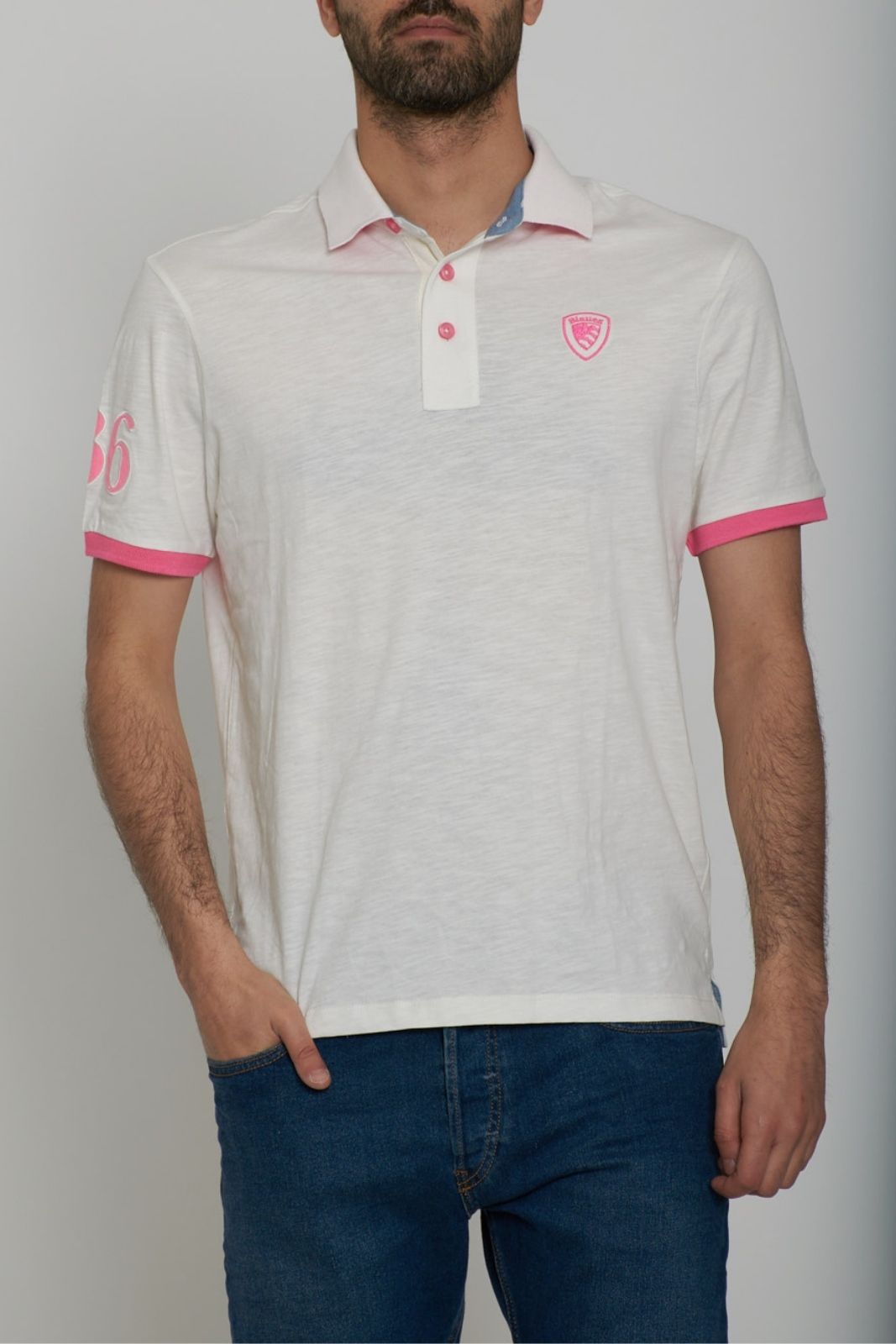 Blauer Polo Uomo con polsini a contrasto