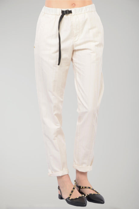 White Sand Women's Trousers with Vertical Stitching