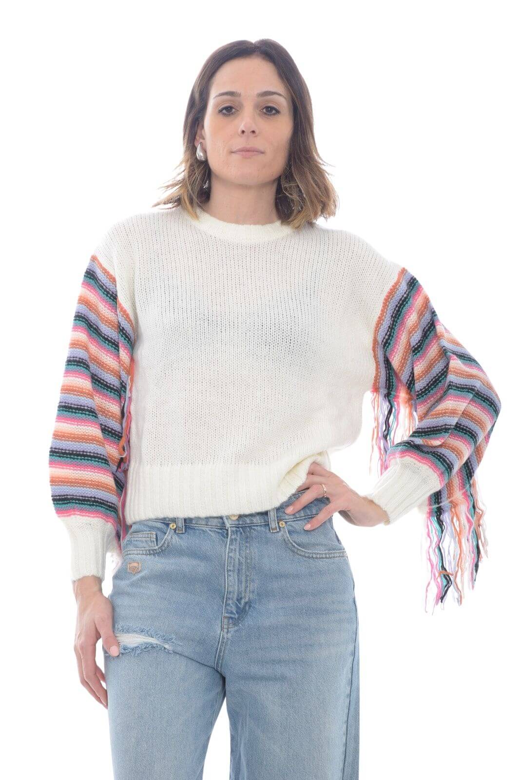 Vicolo women's sweater with patterned sleeves