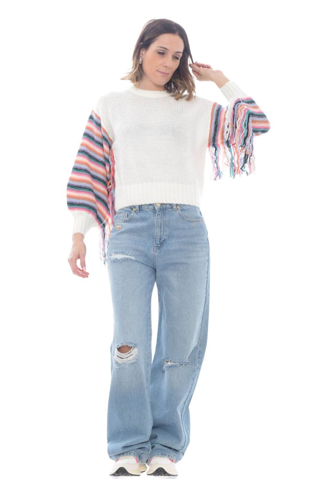 Vicolo maglia donna con maniche a fantasia