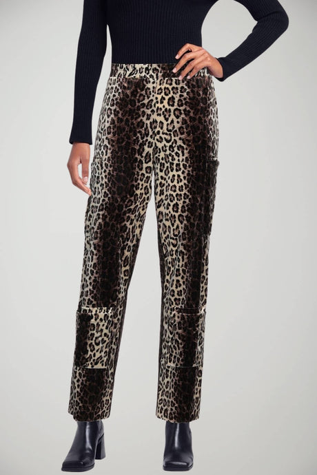Pantalone donna cargo in velluto stampa animalier fronte 1