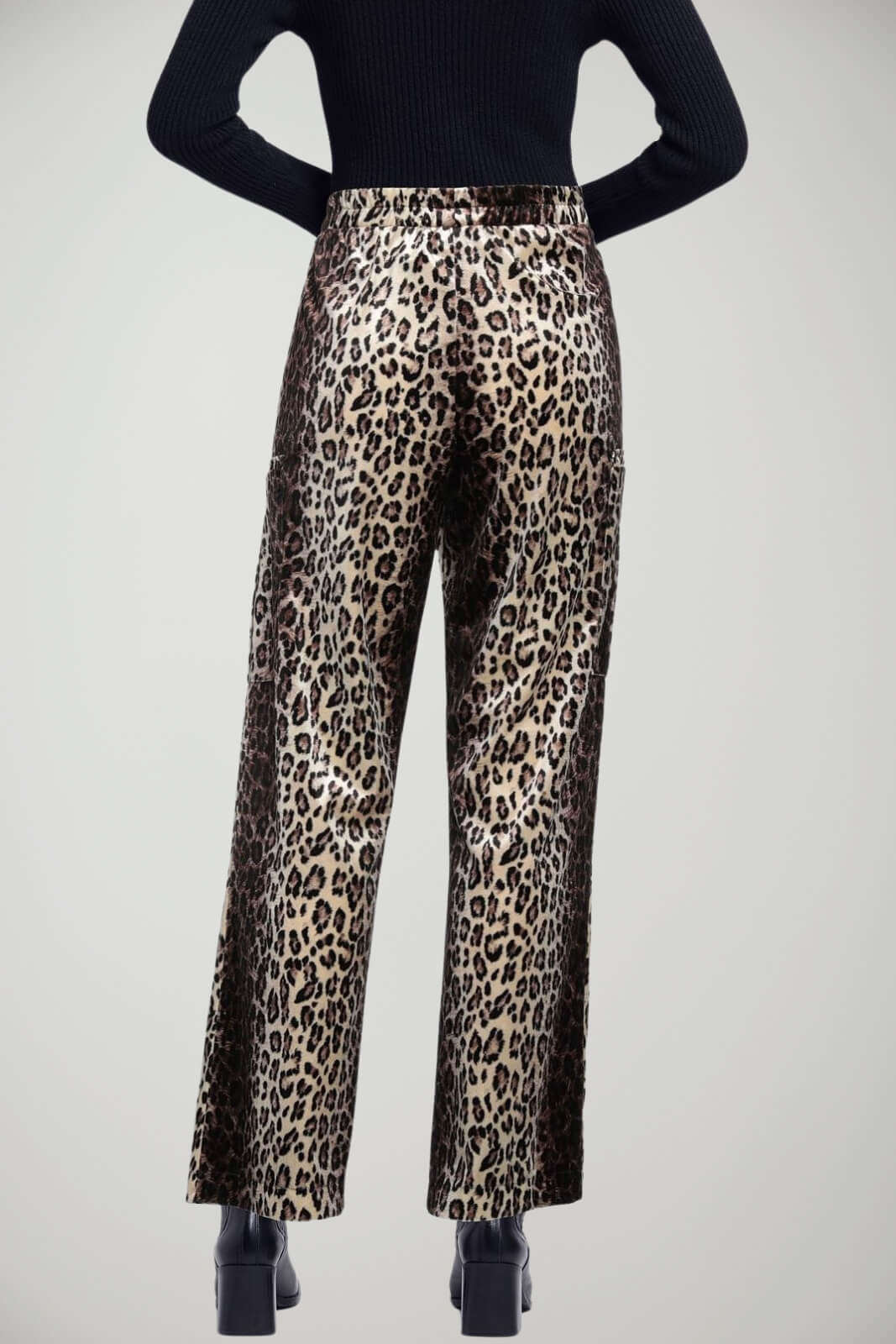 Pantalone donna cargo in velluto stampa animalier retro