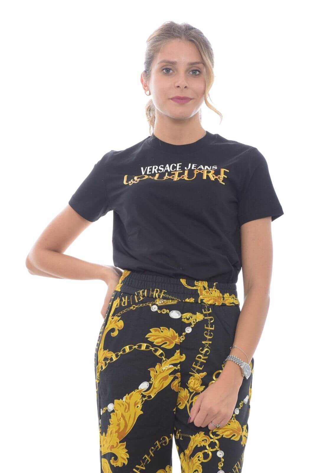 Camiseta mujer Versace Jeans Couture LOGO CADENA ALGODÓN ORGÁNICO