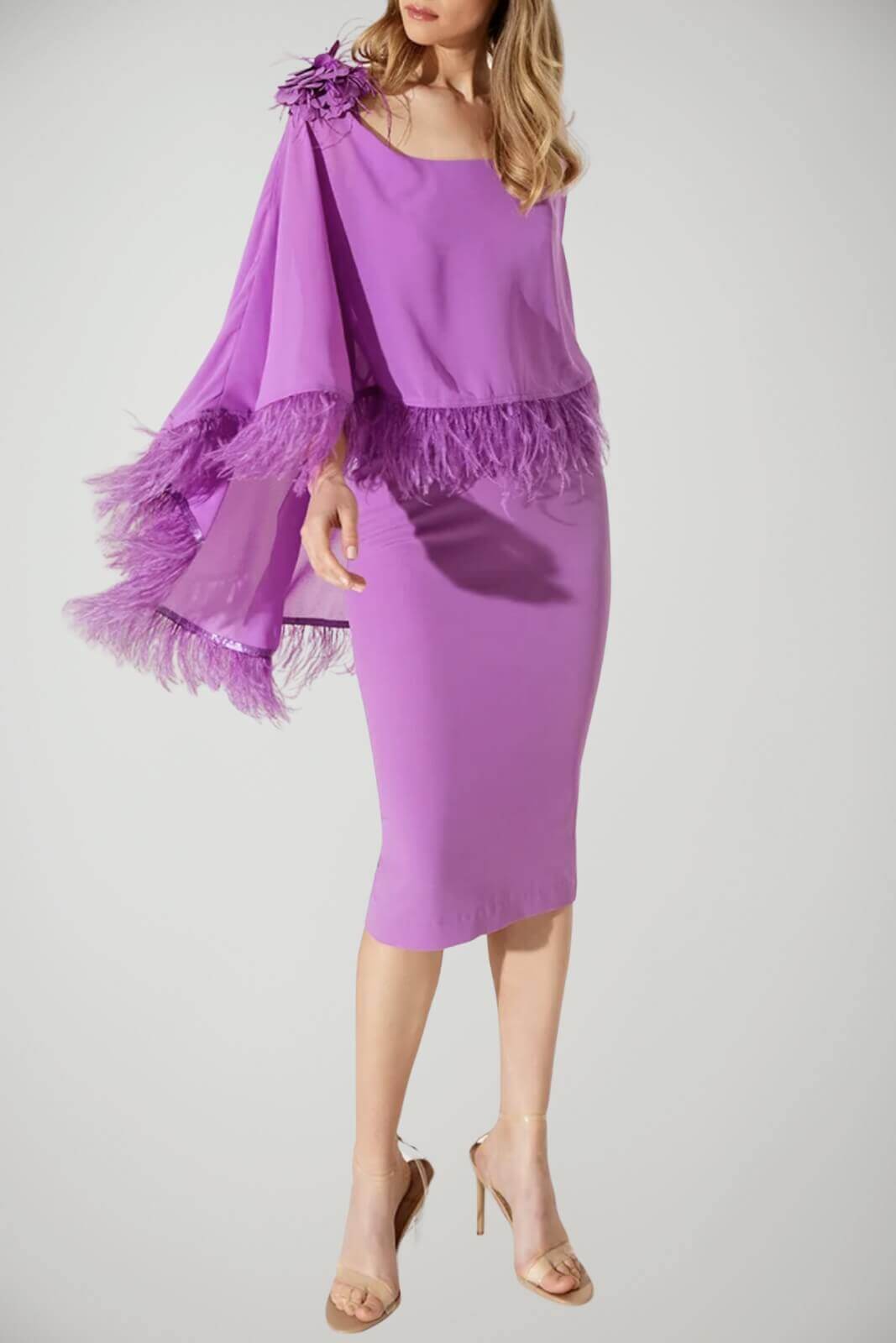 Allure Evening Abito Donna tubino con mantella in ecopiume