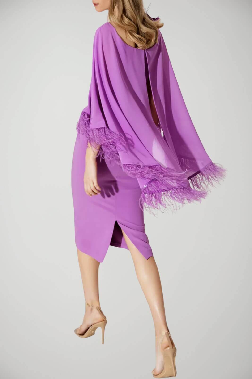 Allure Evening Abito Donna tubino con mantella in ecopiume