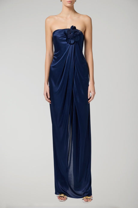 Elisabetta Franchi women's dress in shiny jersey with embroidered flower