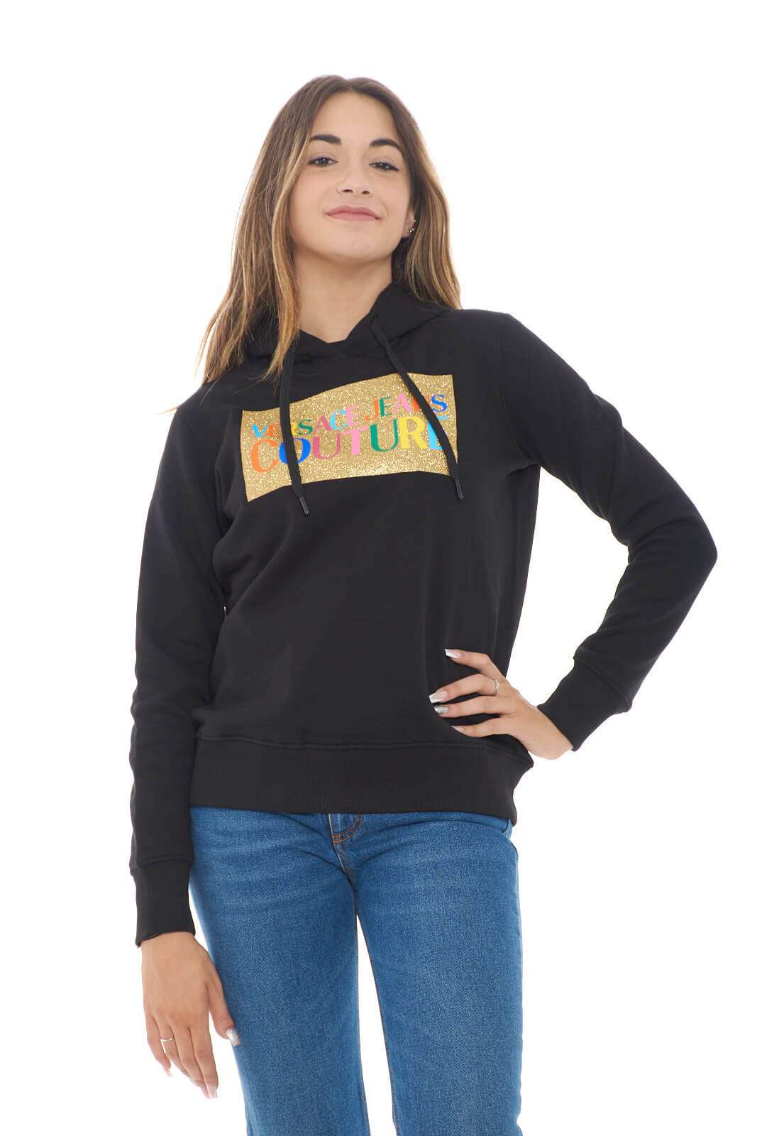 Versace Jeans Couture felpa donna con stampa glitter e logo multicolore