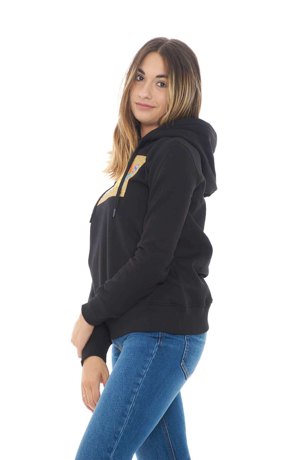 Versace Jeans Couture women's sweatshirt with glitter print and multicolored logo