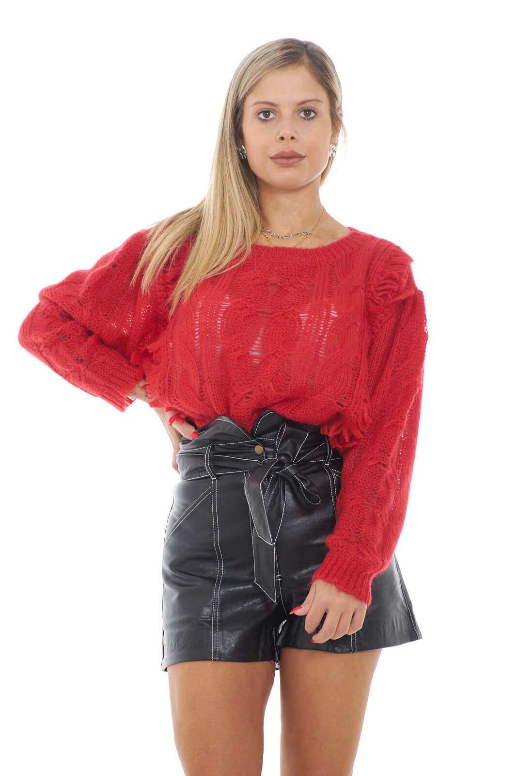 Twinset Milano women's sweater with cables and fringes