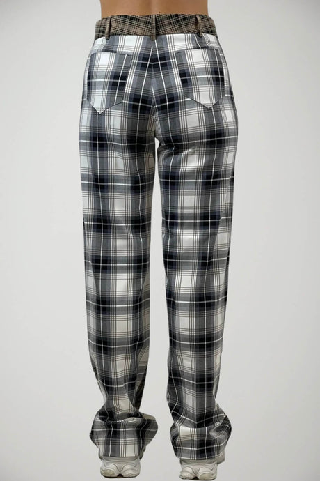 Akep Pantaloni Donna Fantasia Check con Borchie in Viscosa Stretch