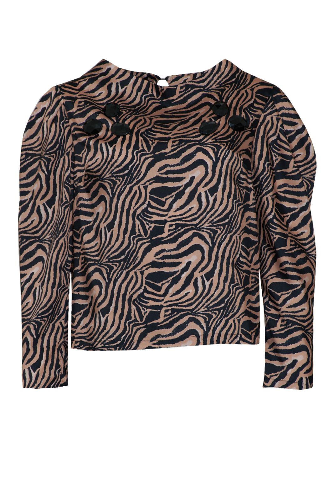 Alberta Tanzini Blusa a maniche lunghe con stampa zebrata e gemme applicate