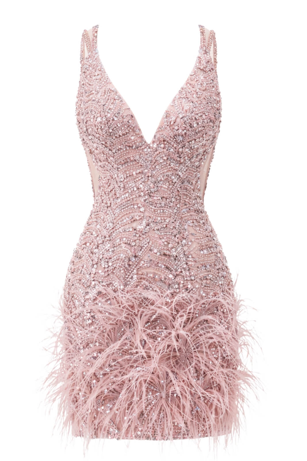 Abito da donna Allure Evening corto con piume e paillettes