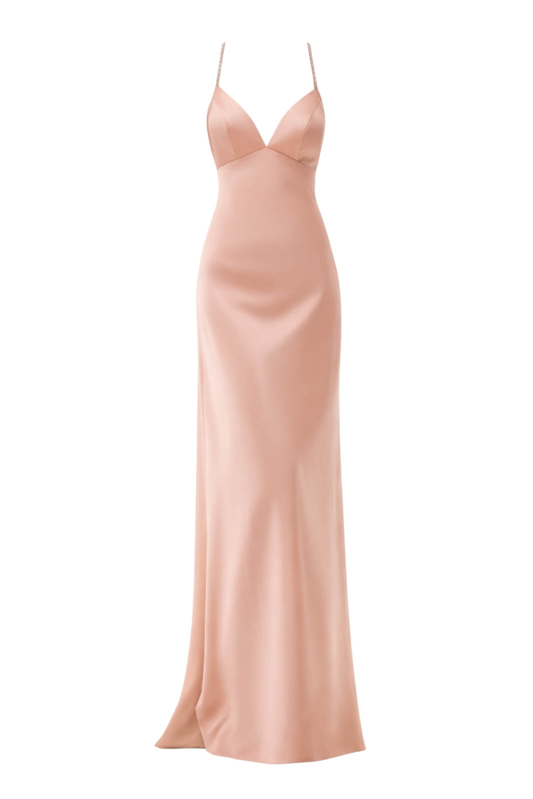 Abito lungo da donna in raso Allure Evening con spalline e gemme