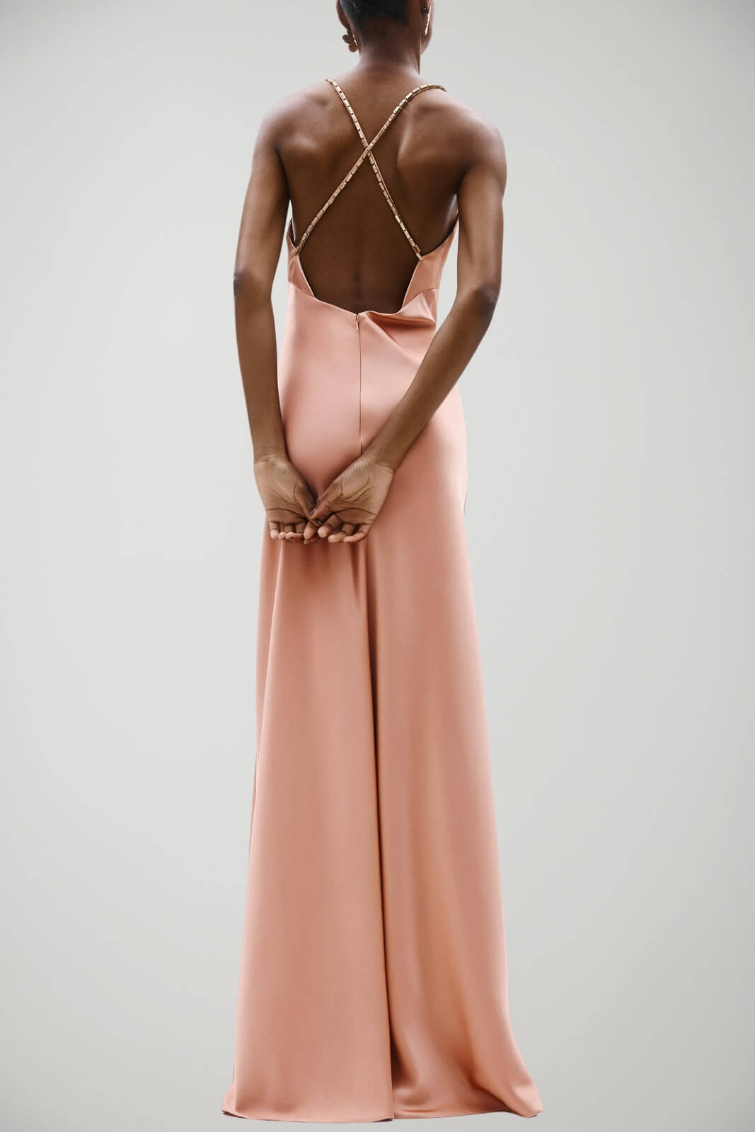 Abito lungo da donna in raso Allure Evening con spalline e gemme