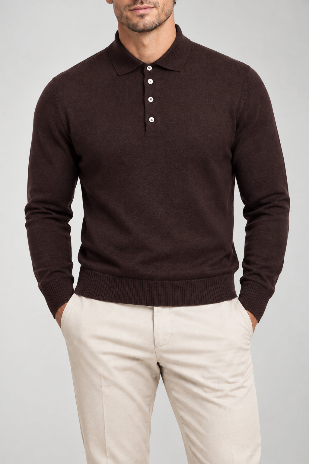 Alpha Studio men's slim fit wool polo shirt