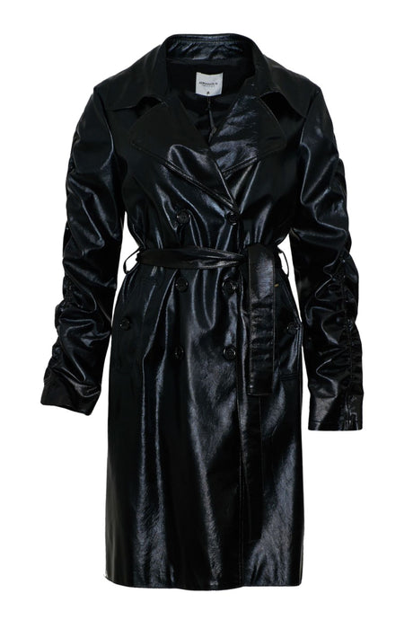Annarita N Trench in ecopelle con cintura coordinata e maniche arricciate
