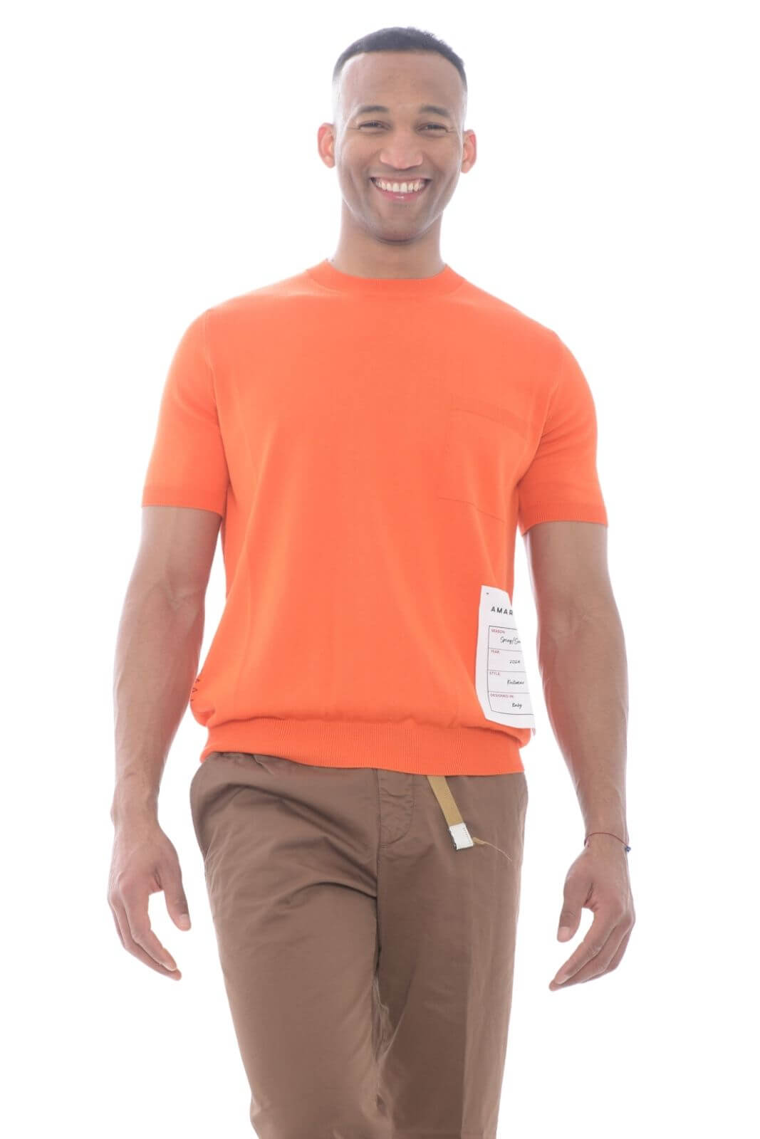 Amaranto T Shirt uomo in filo con taschino
