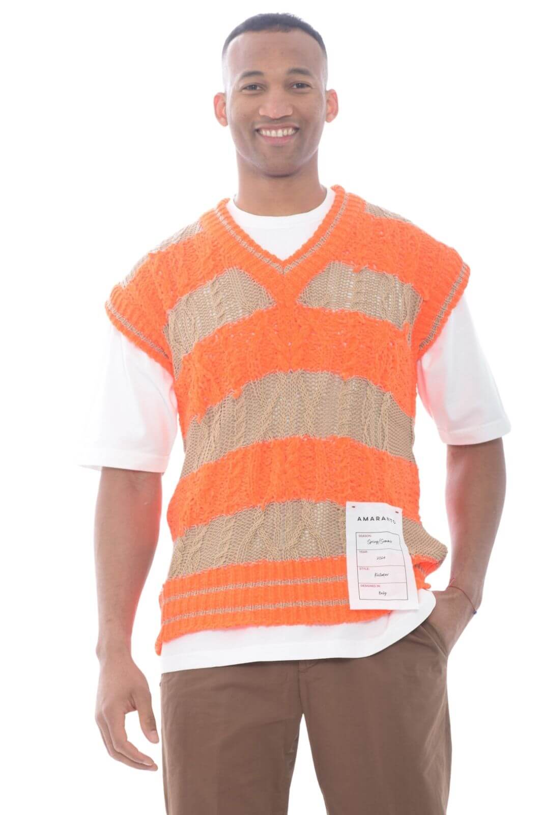 Amaranto gilet uomo in maglia con scollo a v