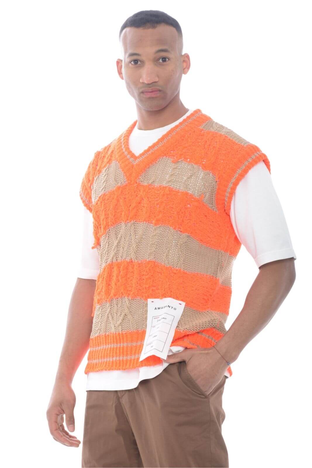 Amaranto gilet uomo in maglia con scollo a v