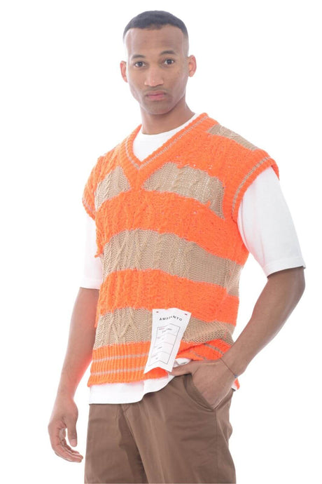 Amaranto gilet uomo in maglia con scollo a v