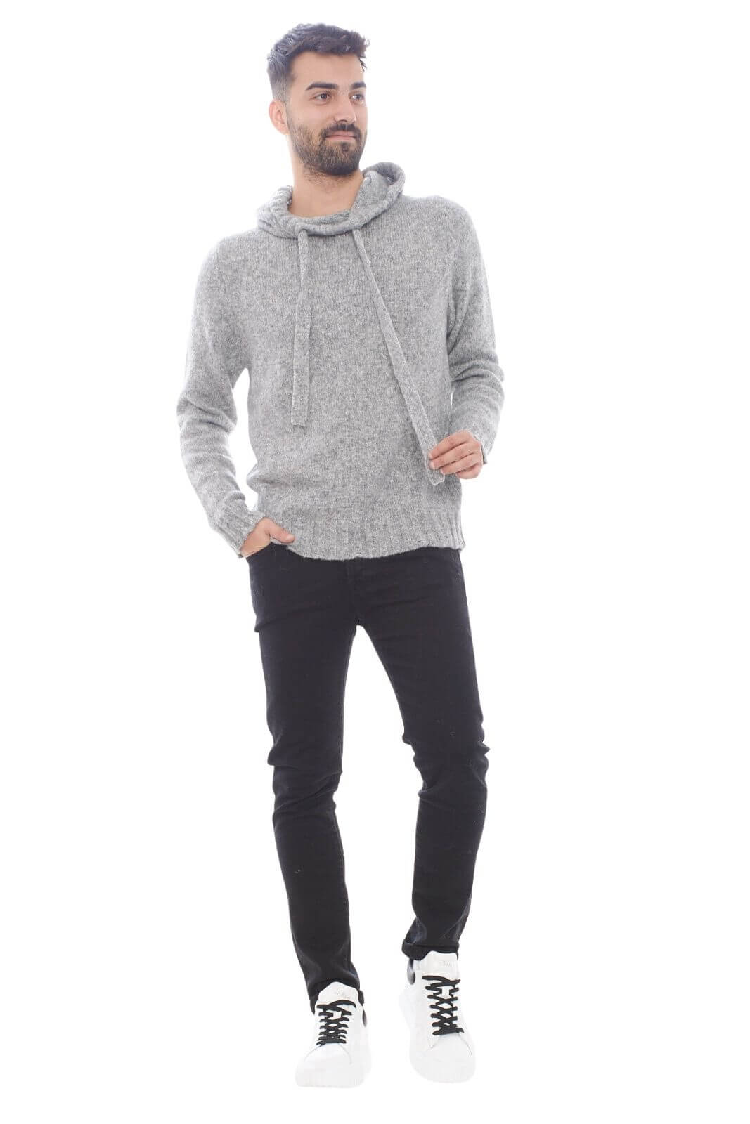 Amaranto maglia uomo con cappuccio e coulisse