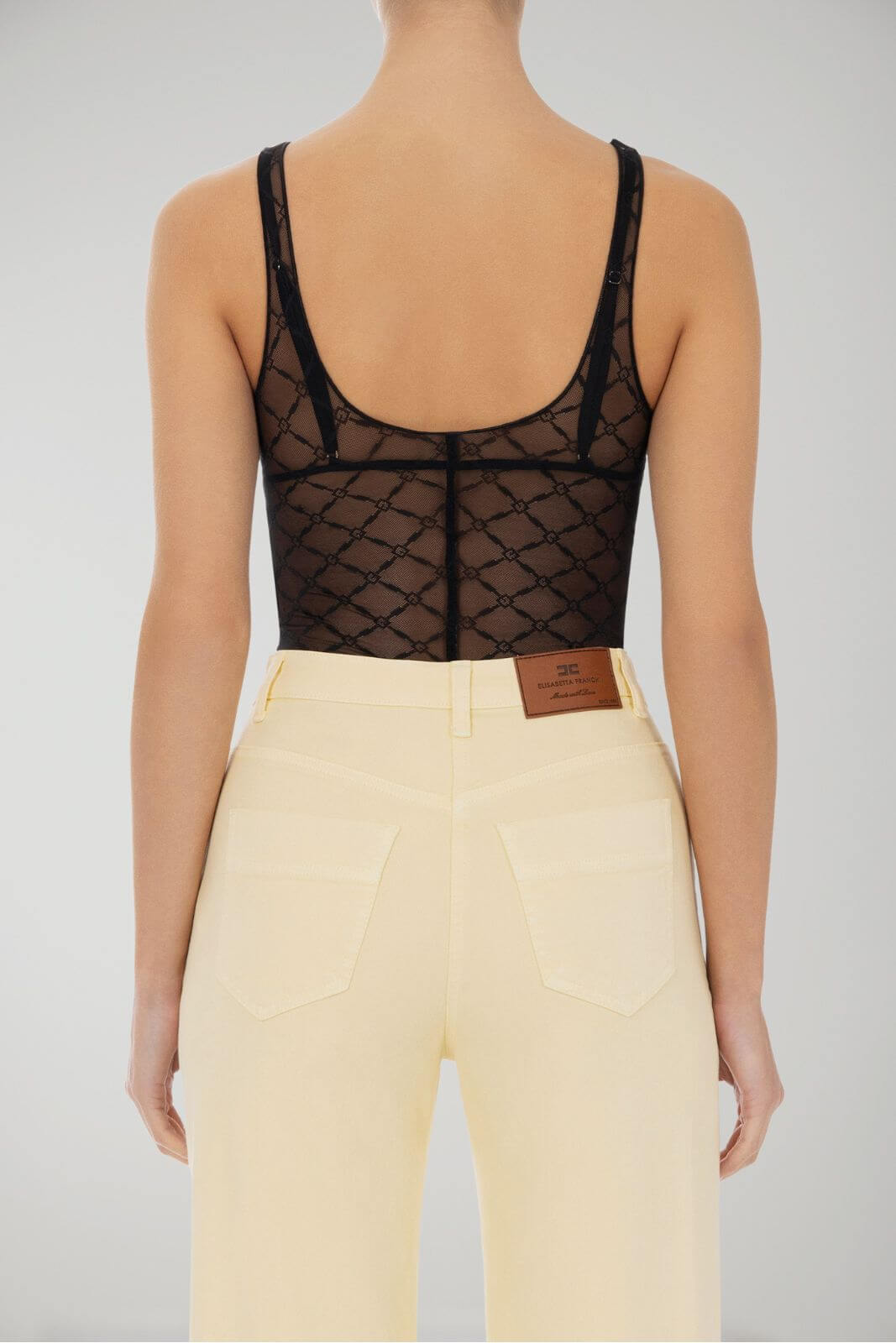 Elisabetta Franchi women's bodysuit in diamond-patterned jacquard tulle