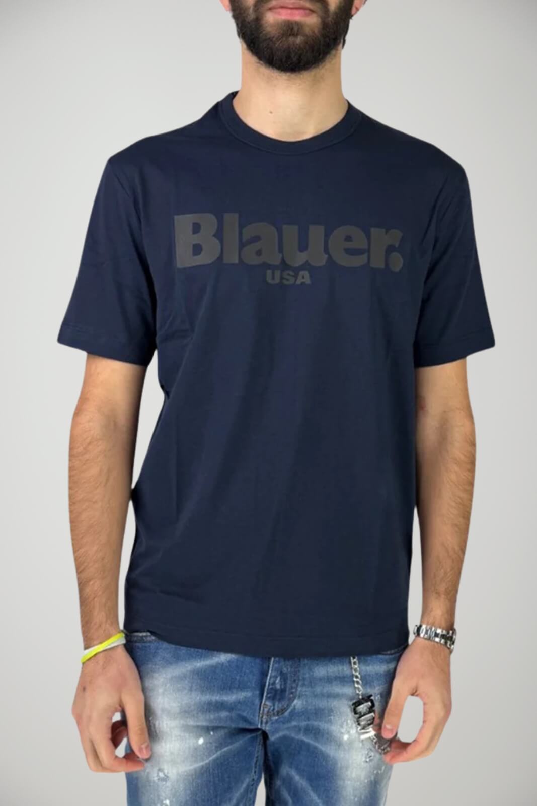 T-shirt Blauer da uomo maniche corte con stampa centrale fronte 1