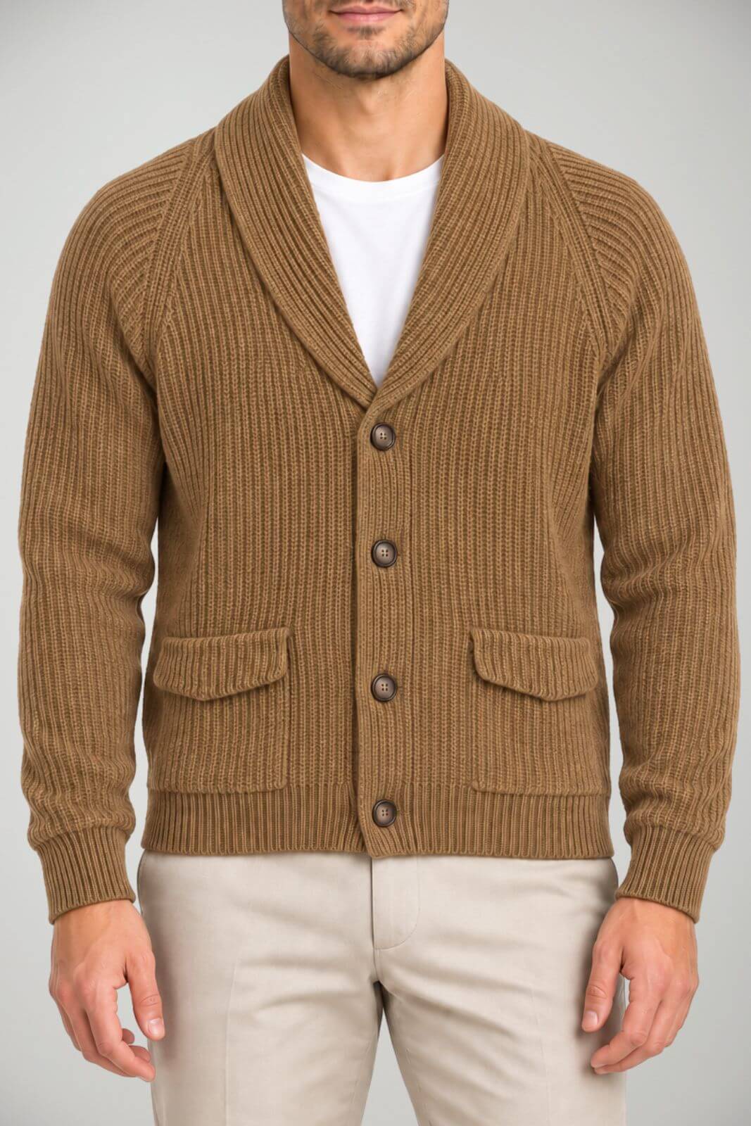 Blu Cashmere Cardigan Uomo a costa inglese / Biscotto