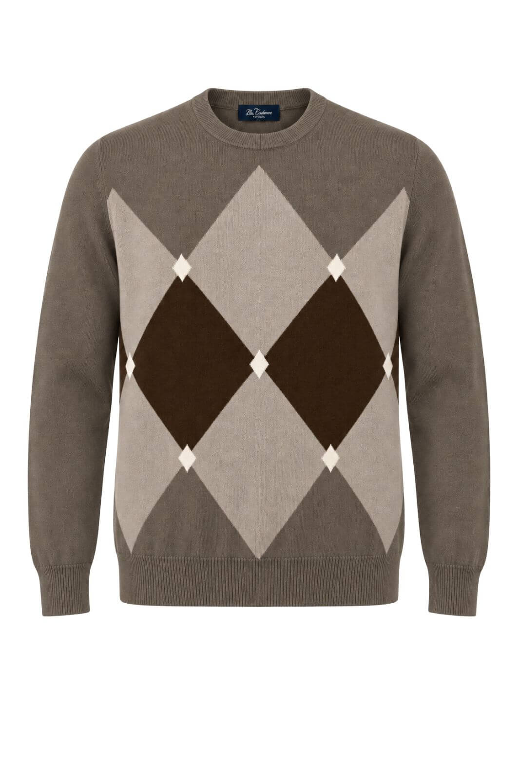 Blu Cashmere Maglia Uomo con intarsi a rombi / Tortora