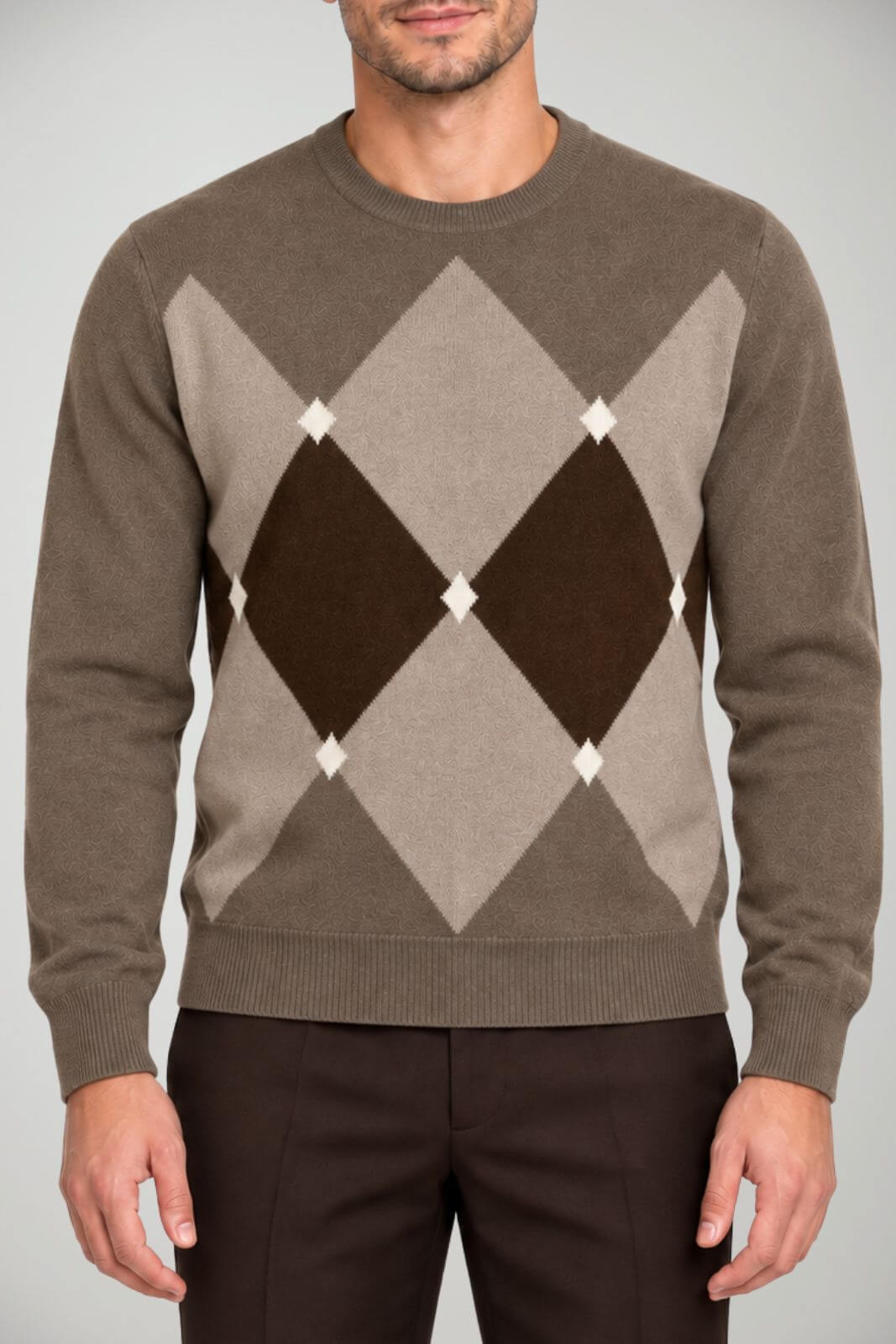 Blu Cashmere Maglia Uomo con intarsi a rombi / Tortora