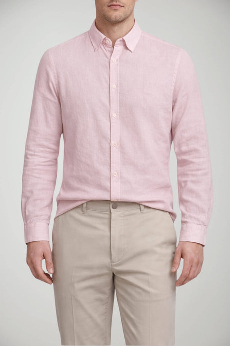 Camicia da uomo Brooksfield in lino a maniche lunghe con logo