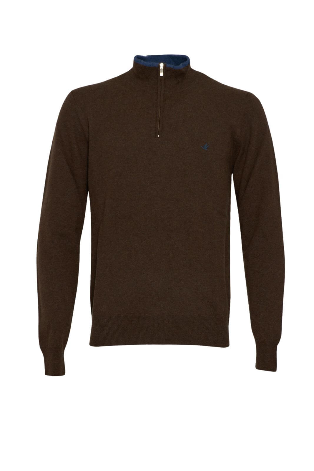 Cardigan mezza zip da uomo Brooksfield fronte marrone