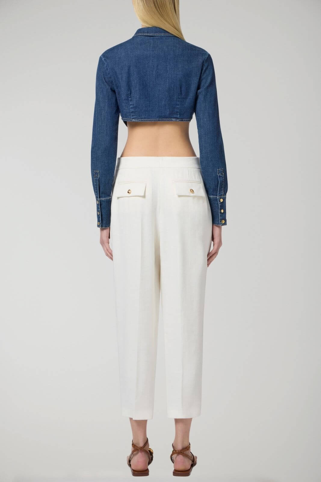 Camisa vaquera corta para mujer Elisabetta Franchi con detalles de logotipo
