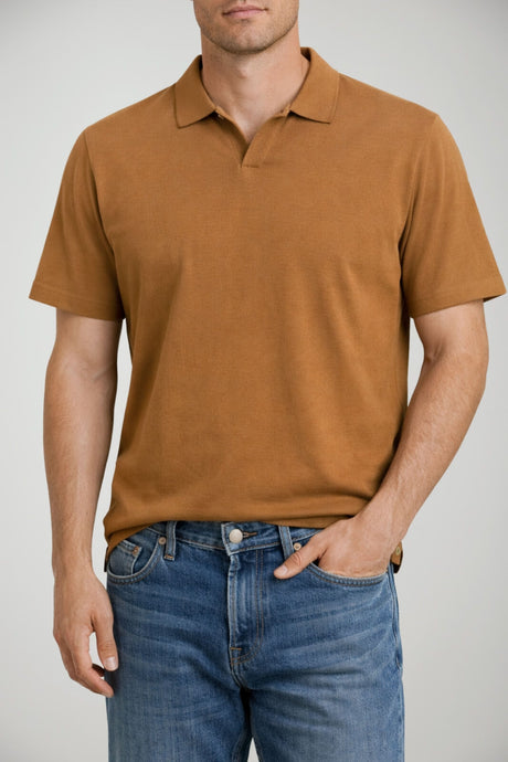 Polo da uomo Cashmere Company in misto lino e scollo a V