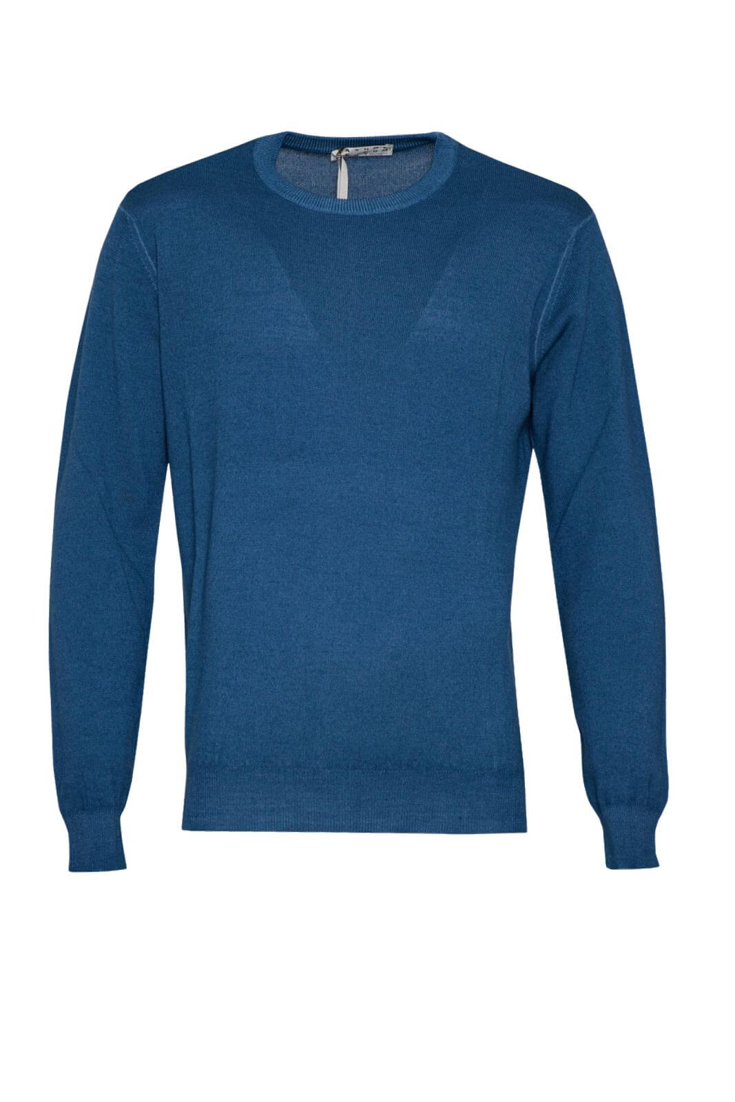 Maglia da uomo Cashmere e Company a girocollo in lana merino a tinta unita fronte blu