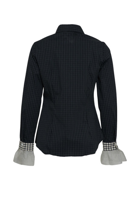 Camicia donna gessata con volant retro