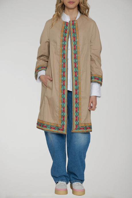 Francesca Bassi Women's Trench Coat with Tapestry-Effect Embroidery