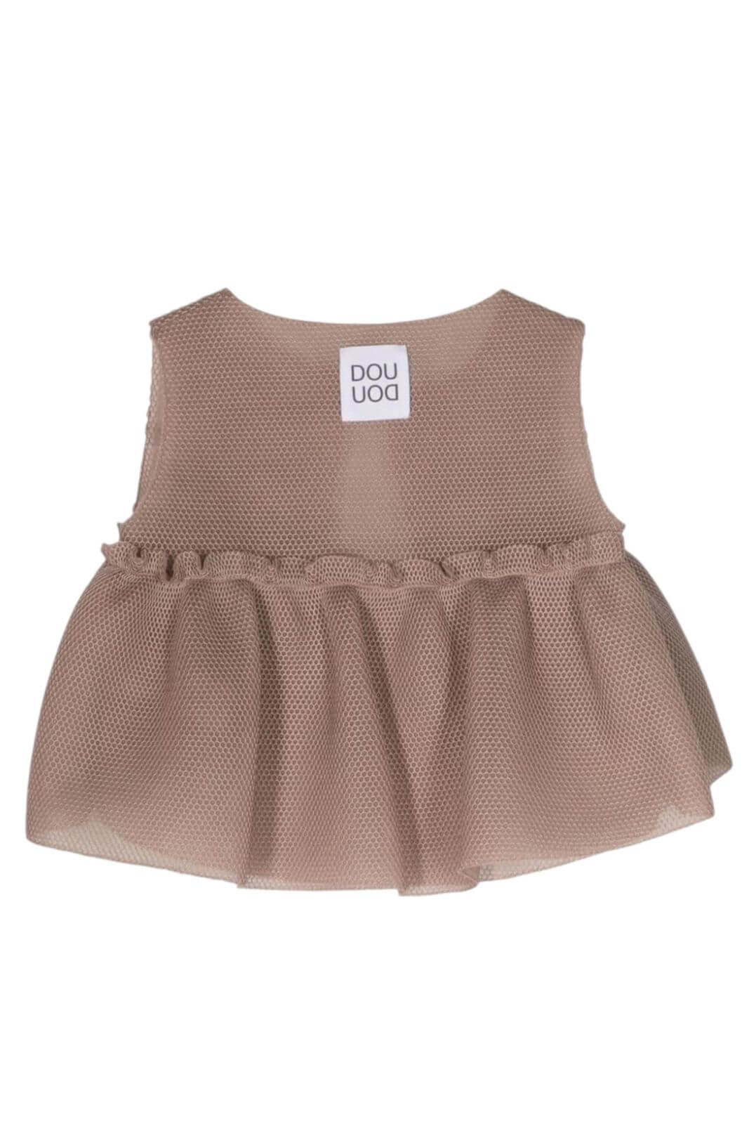 Dou Uod gilet bambina tortora con tessuto a rete e balza sul fondo retro