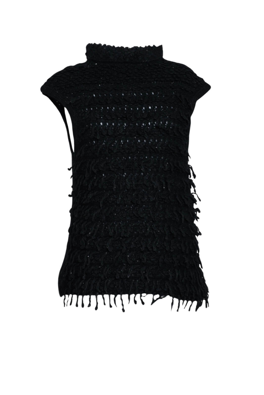 Maglia donna smanicata con frange fronte