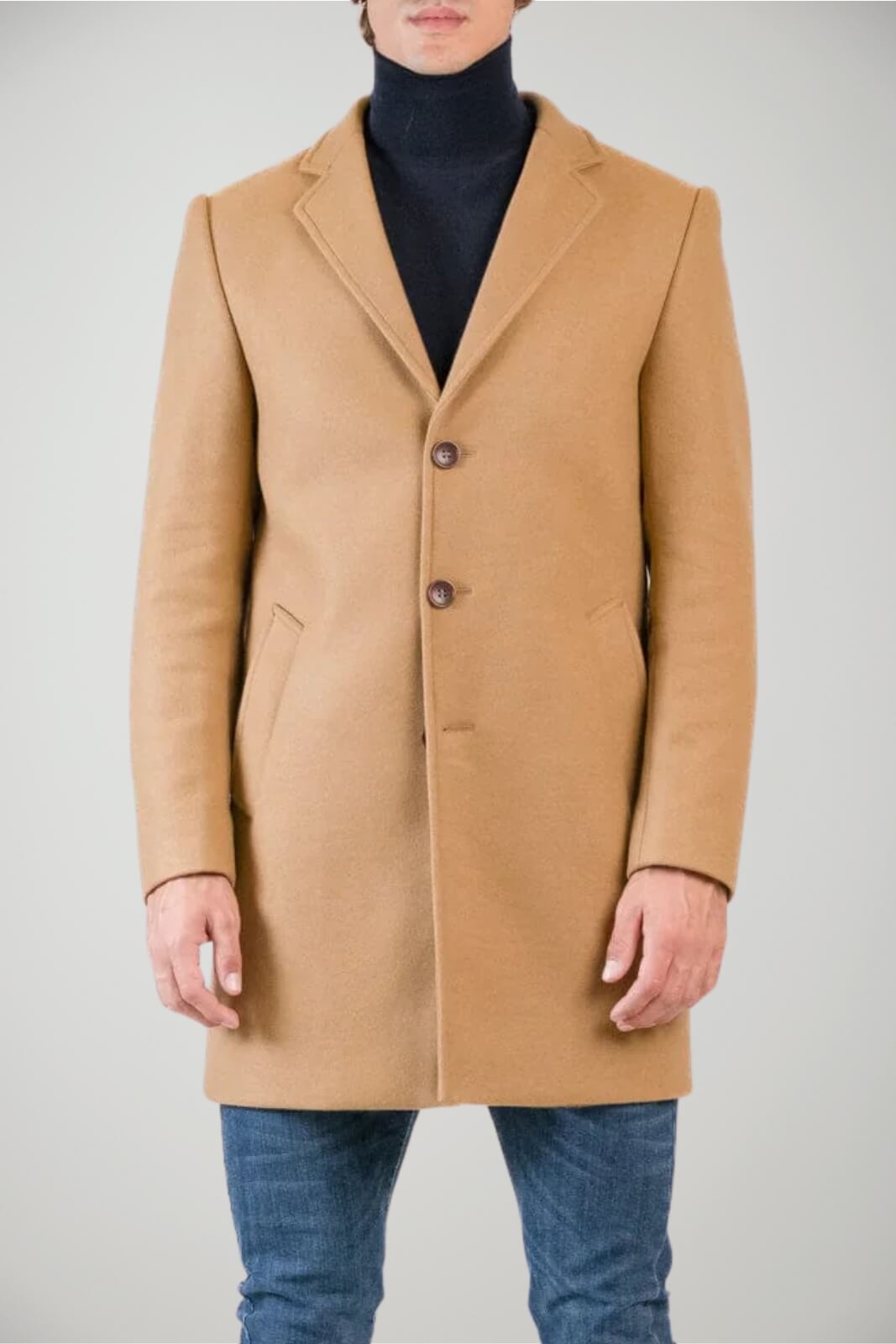 Cappotto da uomo Daniele Alessandrini in panno monopetto fronte 1