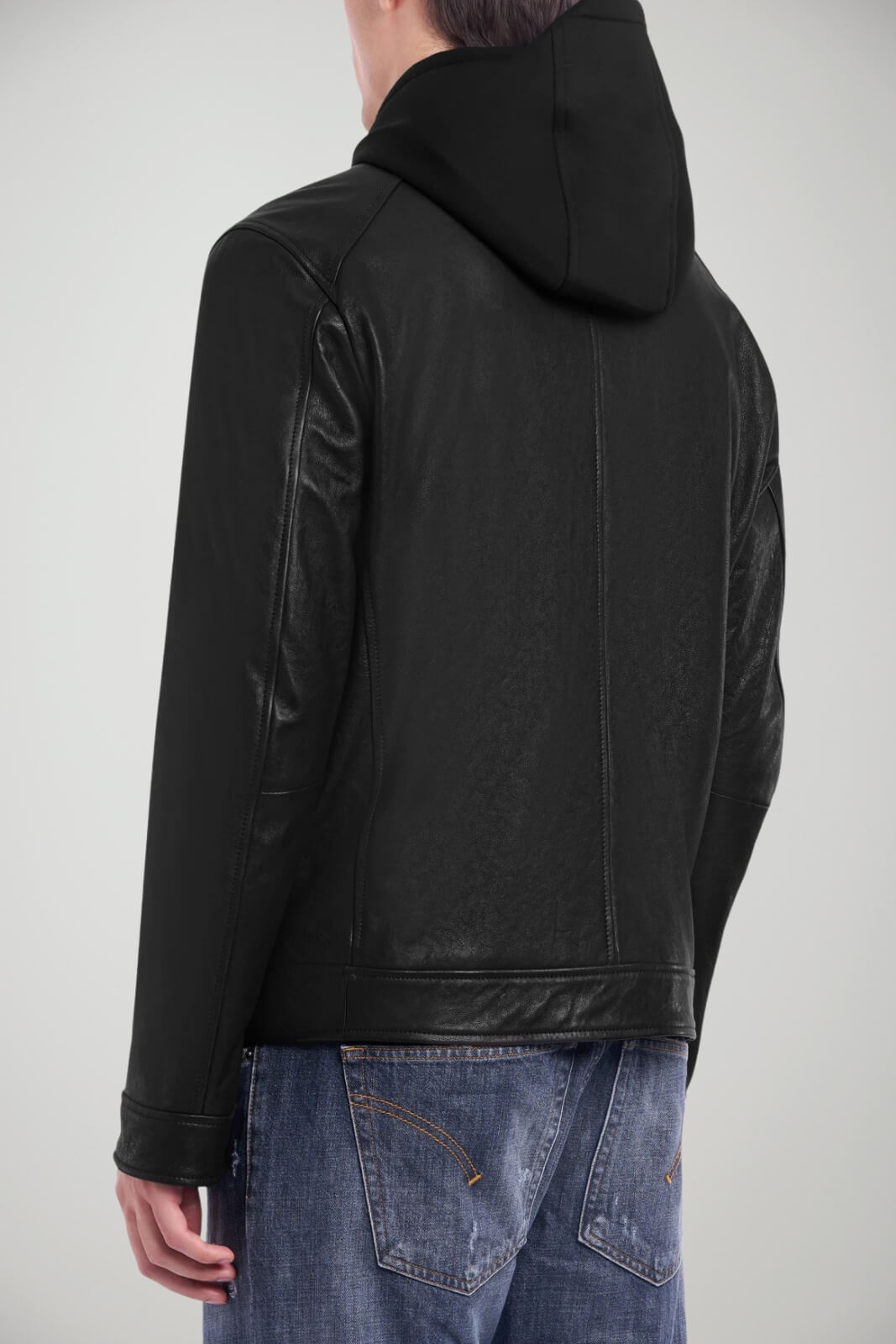 Biker da uomo Dondup in nappa con cappuccio e zip centrale retro