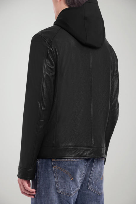 Biker da uomo Dondup in nappa con cappuccio e zip centrale retro