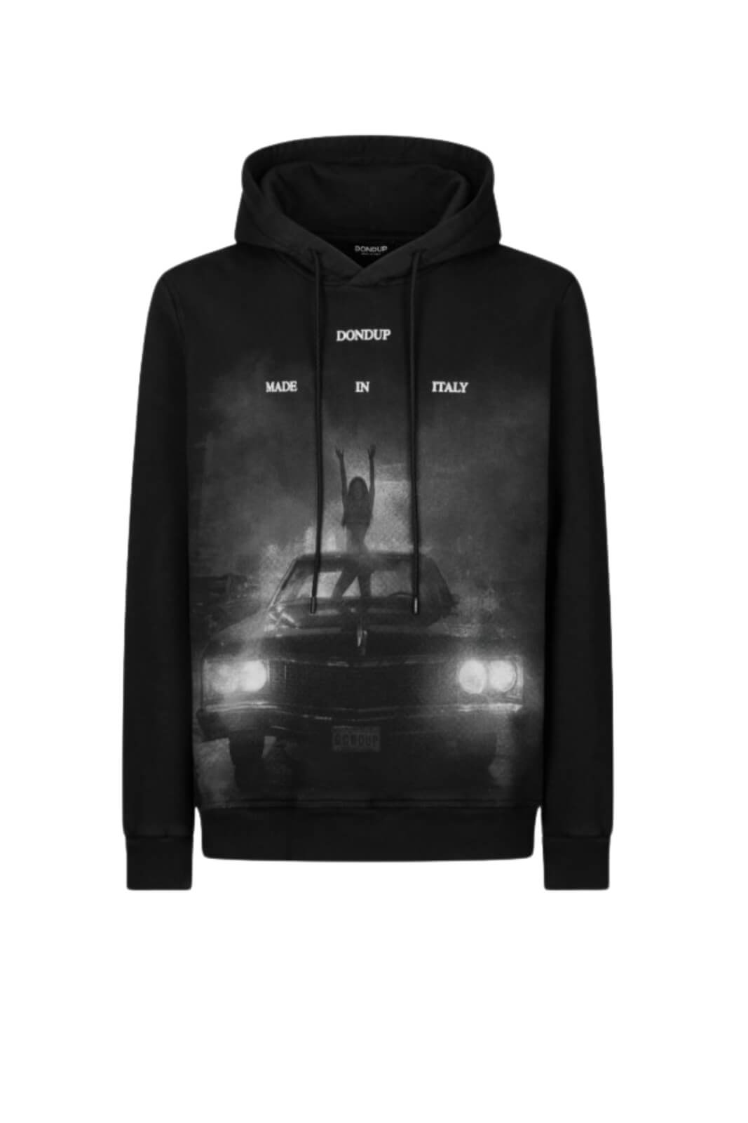 Felpa da uomo Dondup over fit con stampa e cappuccio fronte