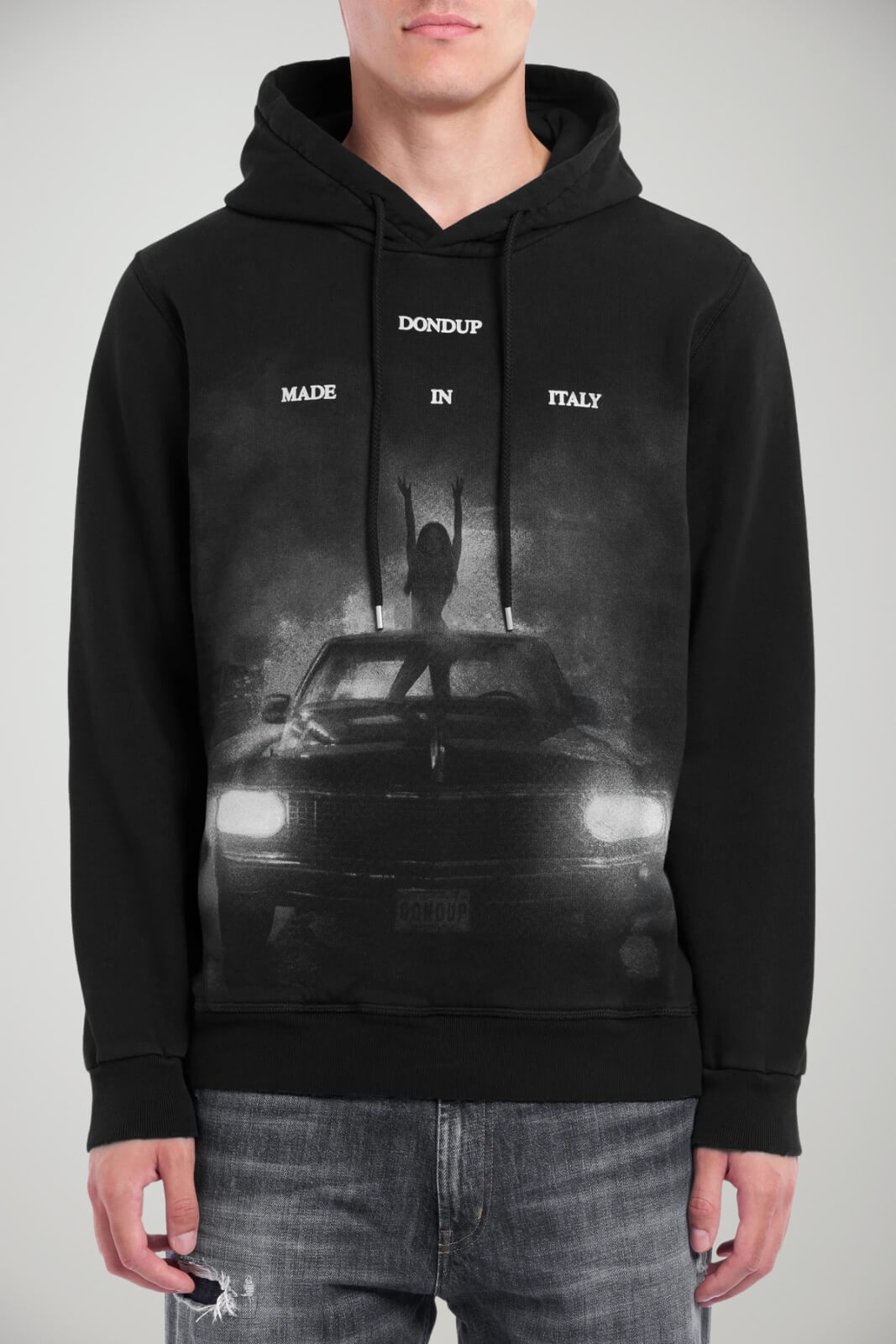 Felpa da uomo Dondup over fit con stampa e cappuccio fronte 1
